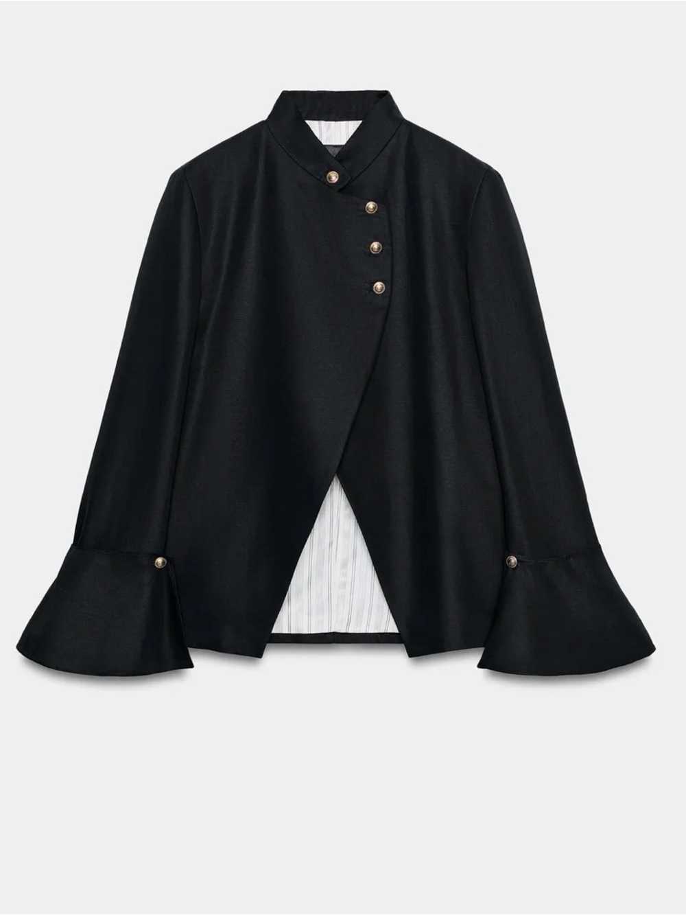 Zara NWT VIRAL off black bell sleeve overlap button front blazer jacket